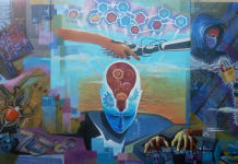  Tác phẩm Kết nối của thầy giáo, họa sĩ Hồ Trọng Lâm.