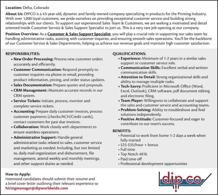 Customer & Sales Support Specialist at DIPCO
