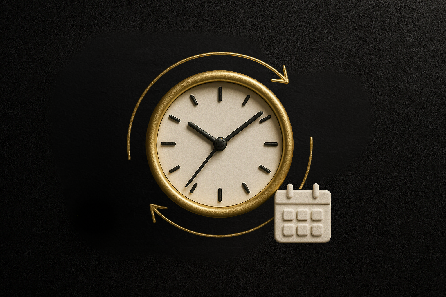 Clock with arrows and calendar indicating flexible formats and scheduling