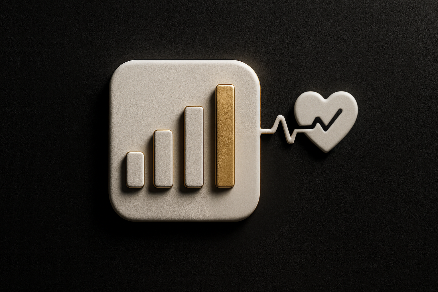 Dashboard tile with rising bars, heartbeat and checkmark for engagement and measurement