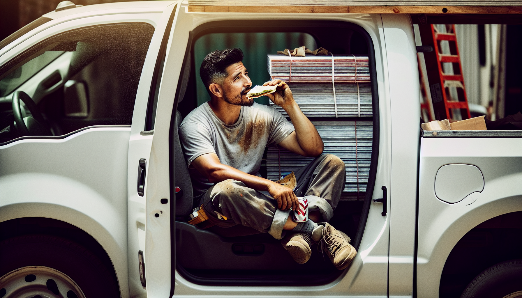 contractor lead follow-up 60 seconds - roofing contractor checking phone during lunch break in truck