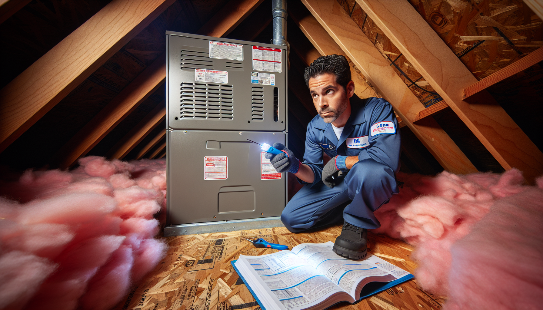 HVAC companies lose leads missed calls - HVAC technician inspecting furnace in residential attic