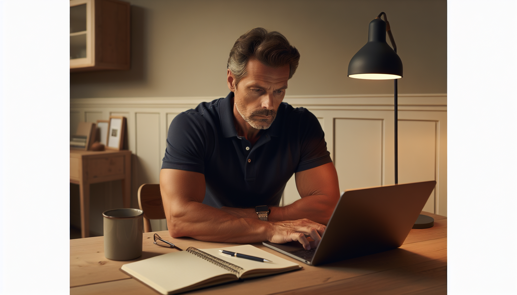 CRM automation for contractors - contractor reviewing unread lead emails on laptop at home office desk