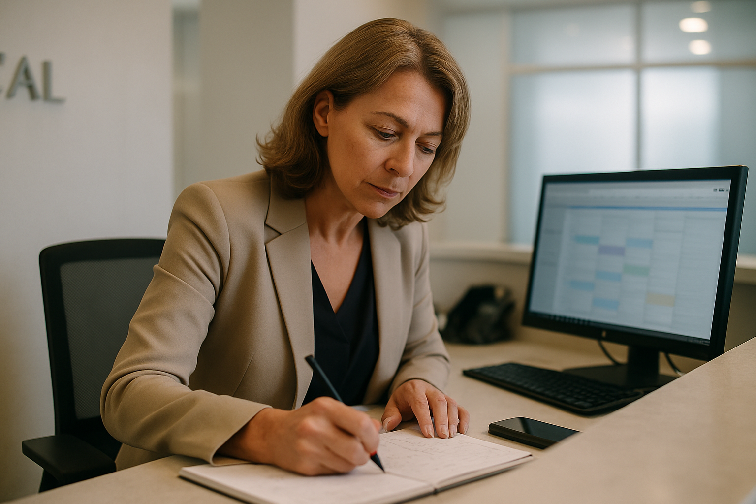 ai receptionist plastic surgery practice - medical receptionist booking consultation appointment at upscale clinic