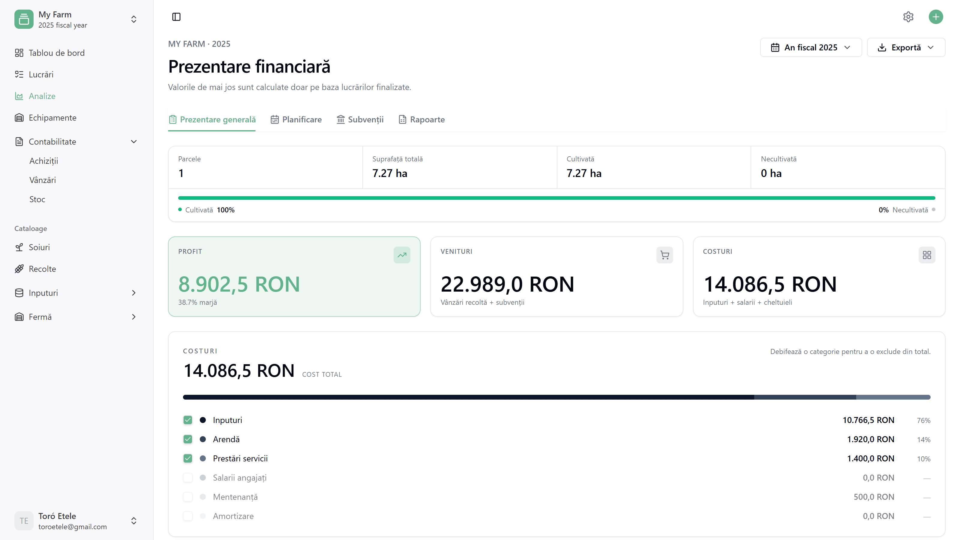 Field and season analytics dashboard
