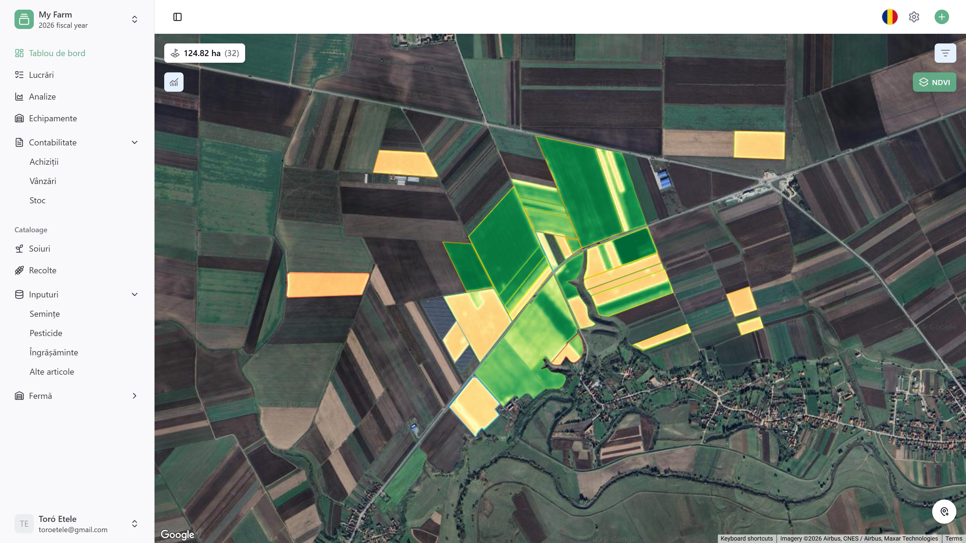 Multispectral satellite imagery showing NDVI and EVI crop health analysis