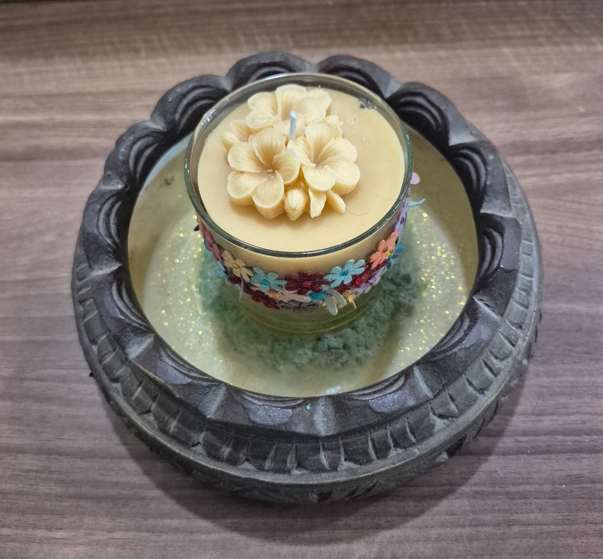 Candle Jar In A Wooden Bowl