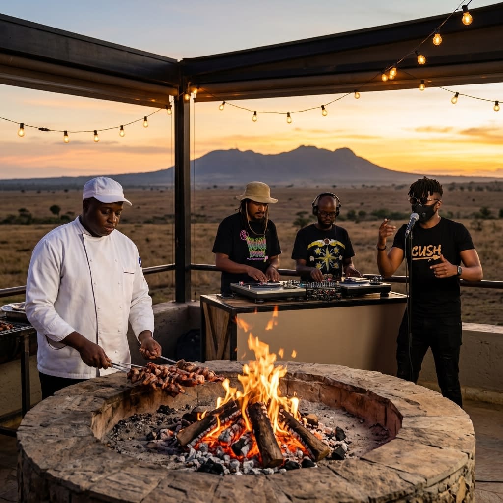 Open fire on the Lukenya plains at dusk