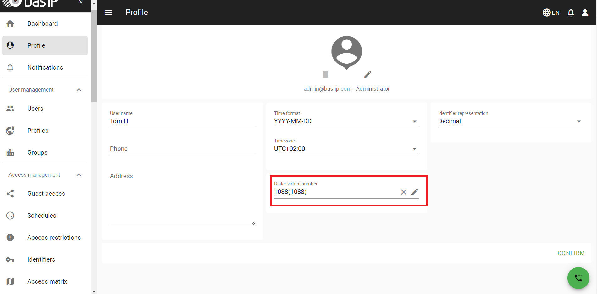 ממשק Web Dialer במערכת BAS-IP Link