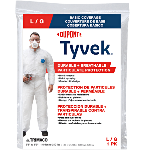 TYVEK COVERALLS NO ELASTIC LG