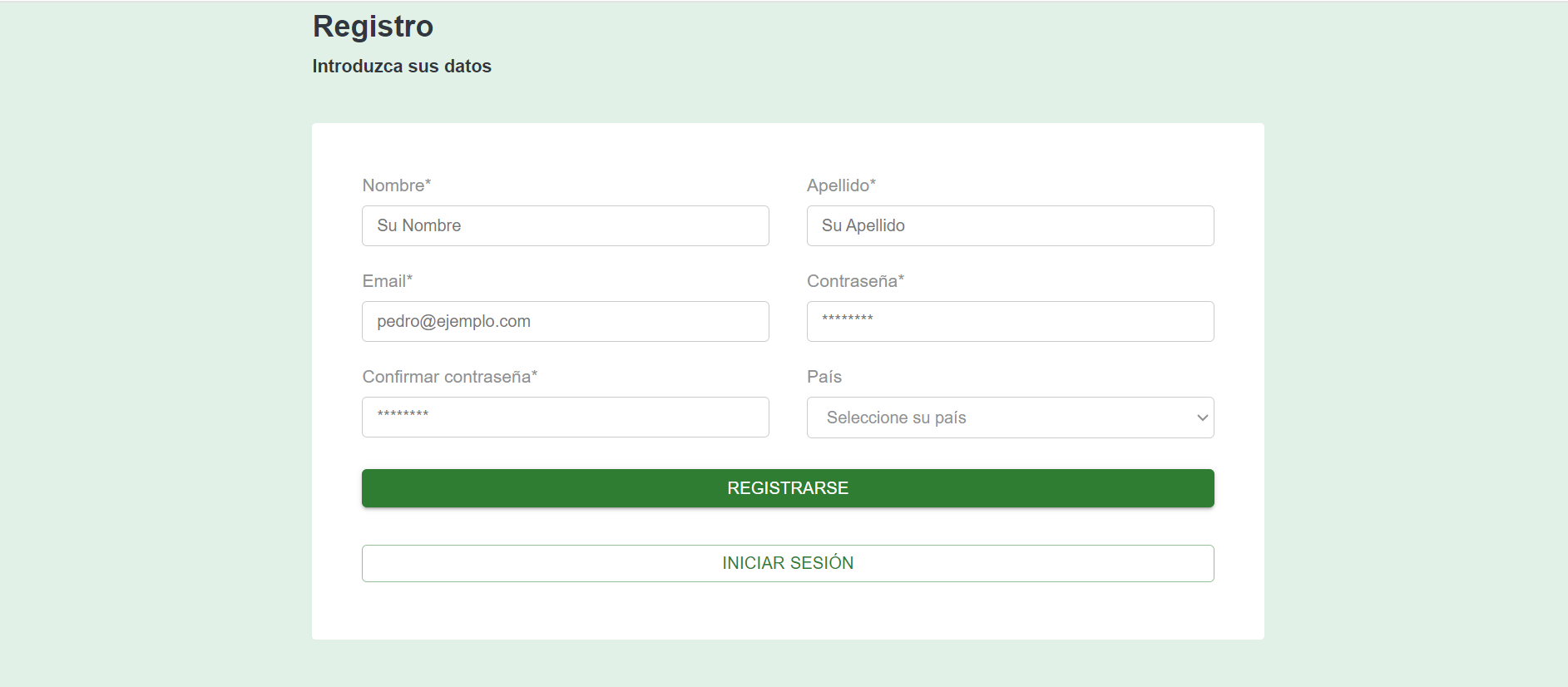 Maquetación formulario de registro utilizando formik