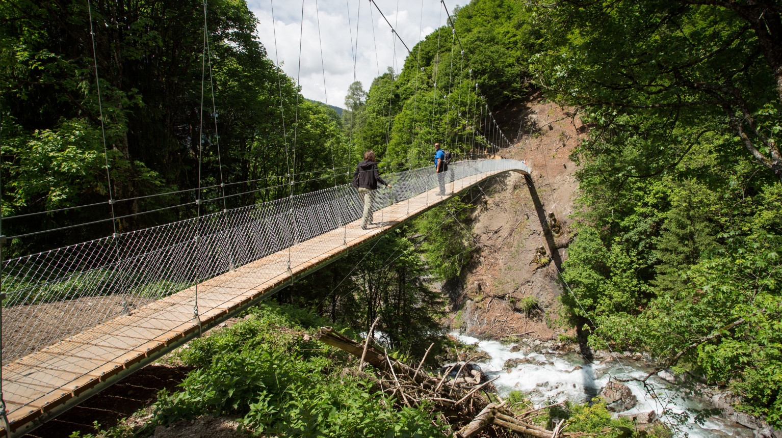 The suspension bridge is 70 metres long and 19 metres high.