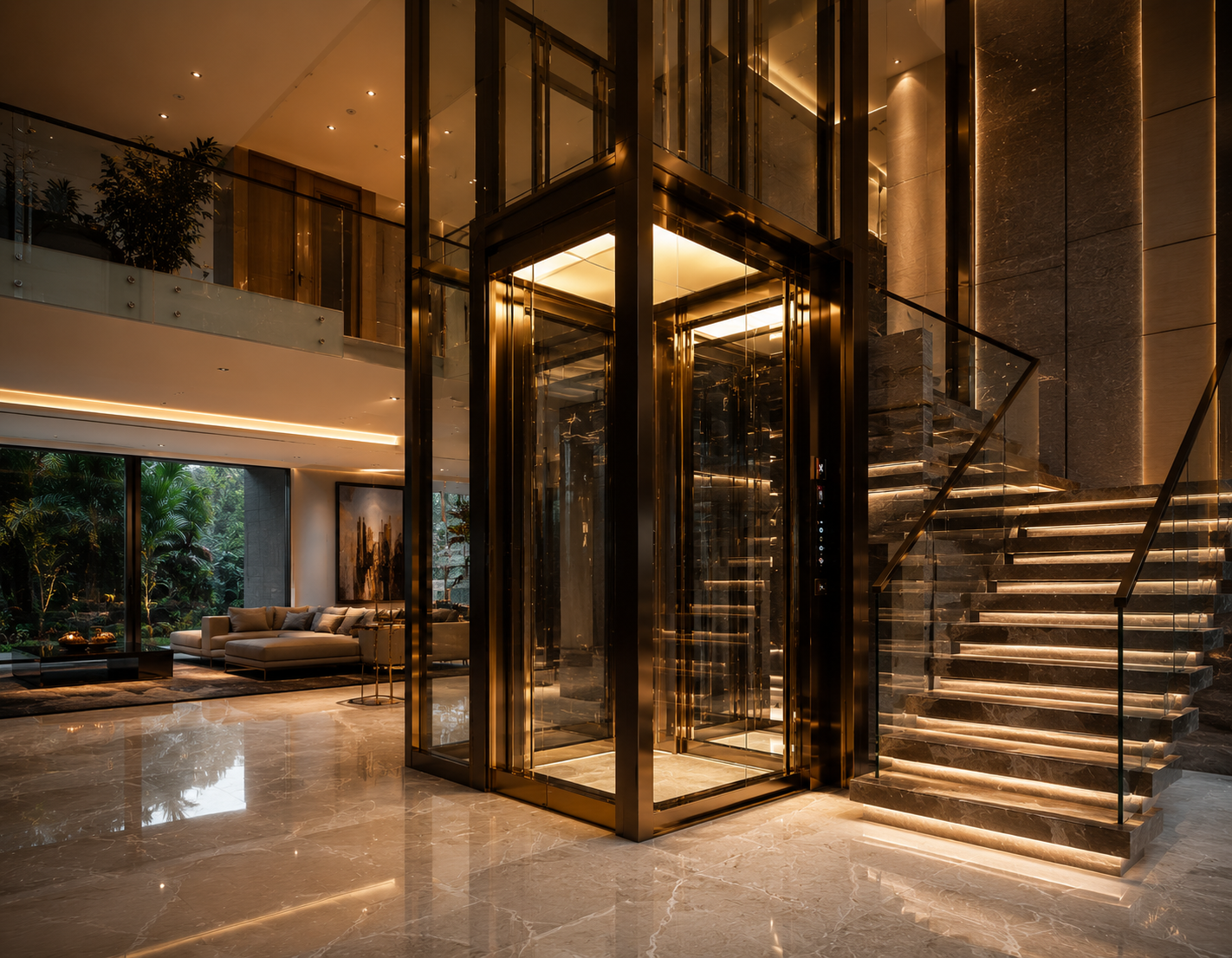 Luxury home lift and villa elevator system integrated into premium residential architecture by VOLO Lifts