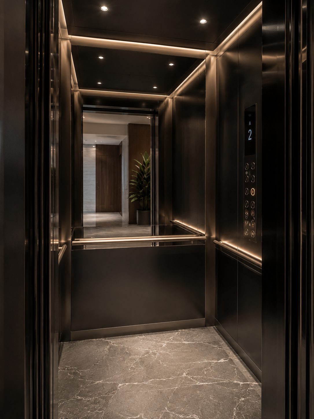Matte Black Luxury Elevator Cabin Interior for Modern Villas Bangalore