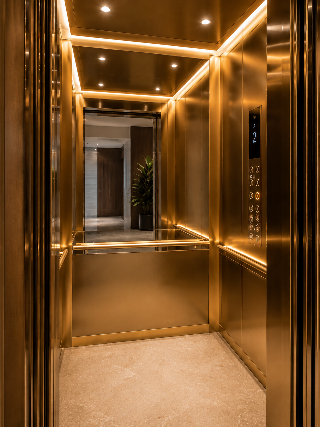 Champagne Gold Luxury Elevator Cabin Interior for Premium Villas Bangalore