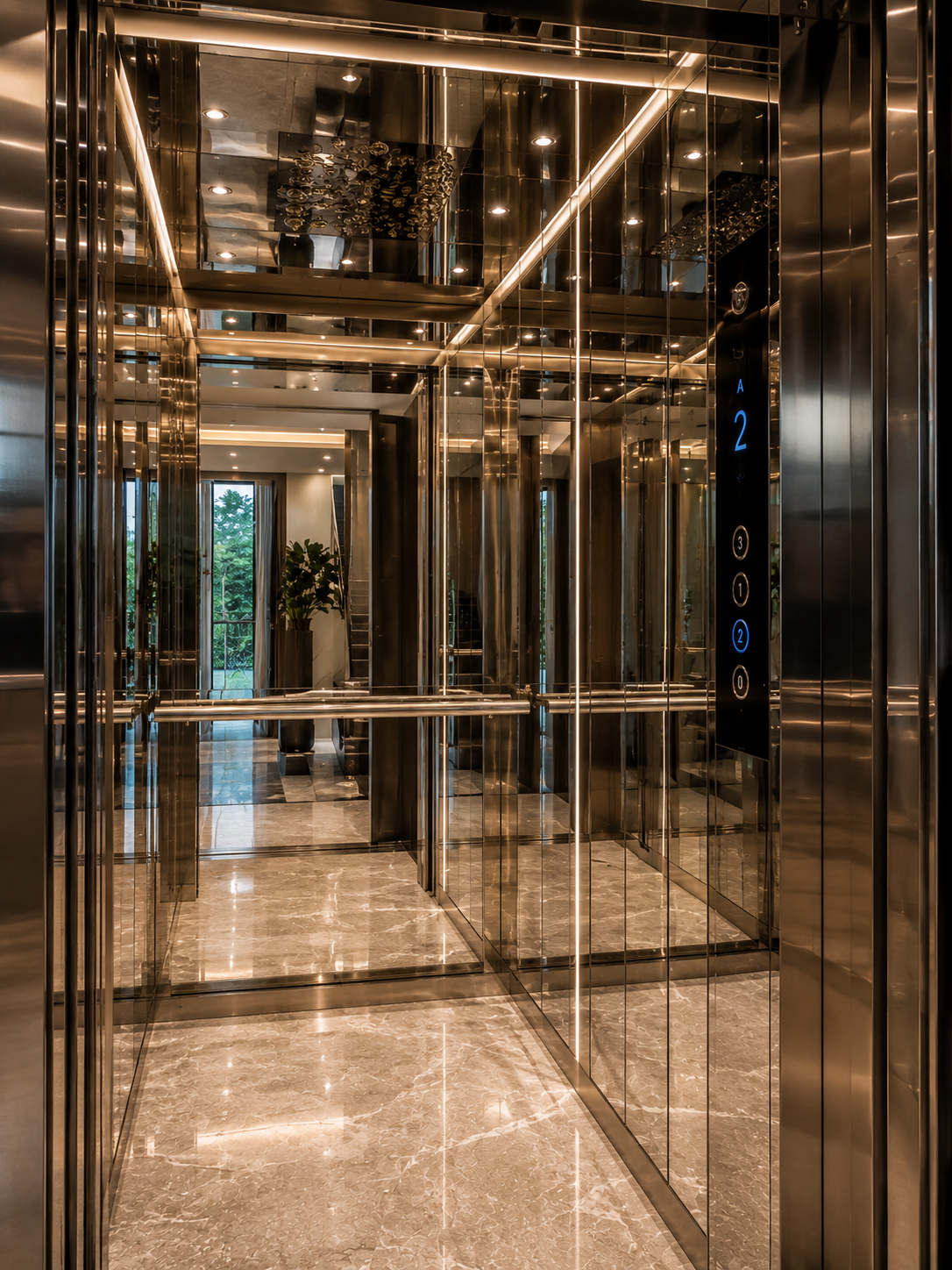 Mirror Stainless Steel Luxury Elevator Cabin Interior Bangalore