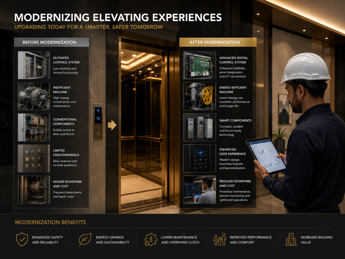 Elevator modernization assessment and upgrade planning for ageing lift systems