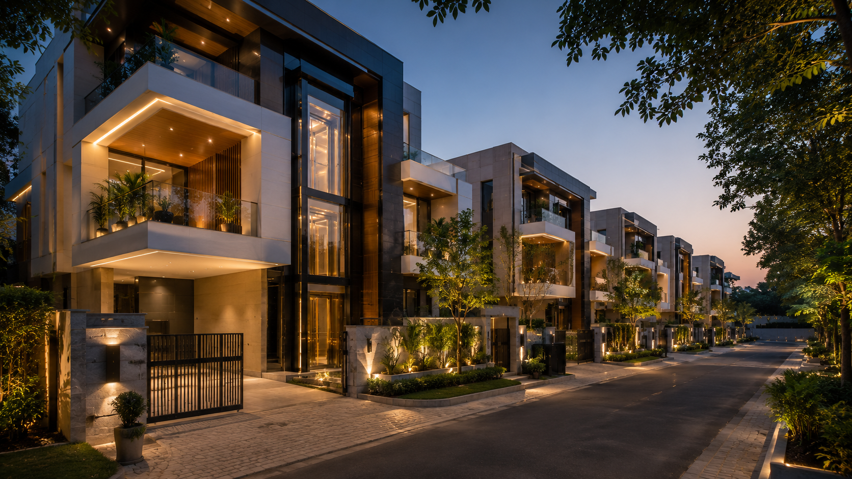 Luxury Bangalore villa community featuring integrated residential elevators