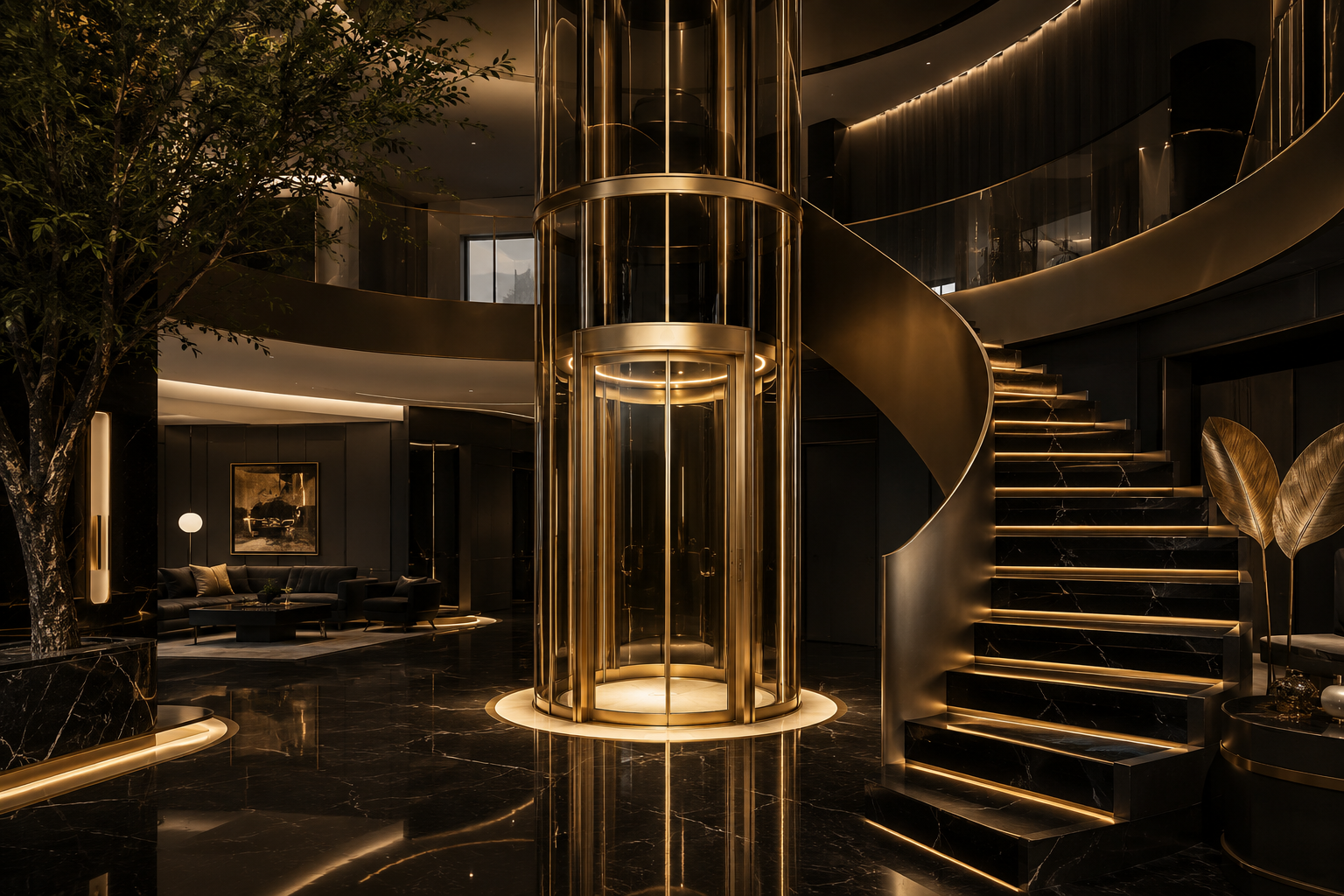 Volo Phantom self supporting panoramic glass elevator for luxury villas
