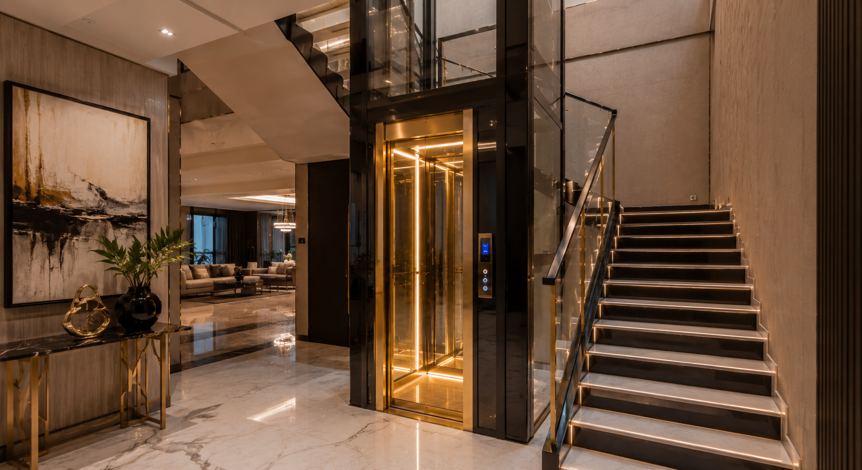 Luxury Home Lift Installation Inside Bangalore Villa Staircase