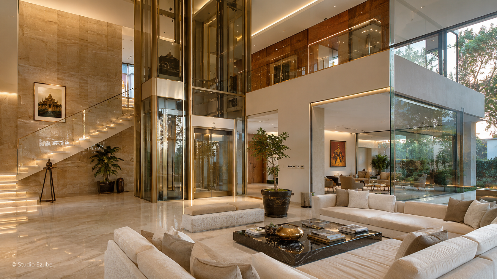 Volo Phantom panoramic glass home elevator integrated into a luxury villa interior in Bangalore