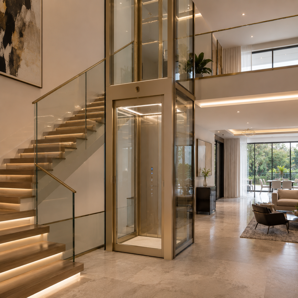 Volo Phantom Lite panoramic glass home elevator for luxury duplex homes and villas