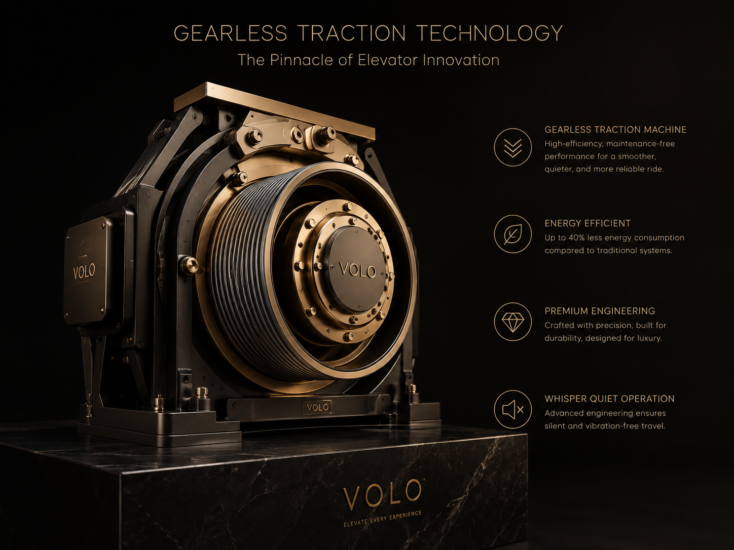 Volo Phantom gearless traction home elevator technology and engineering system