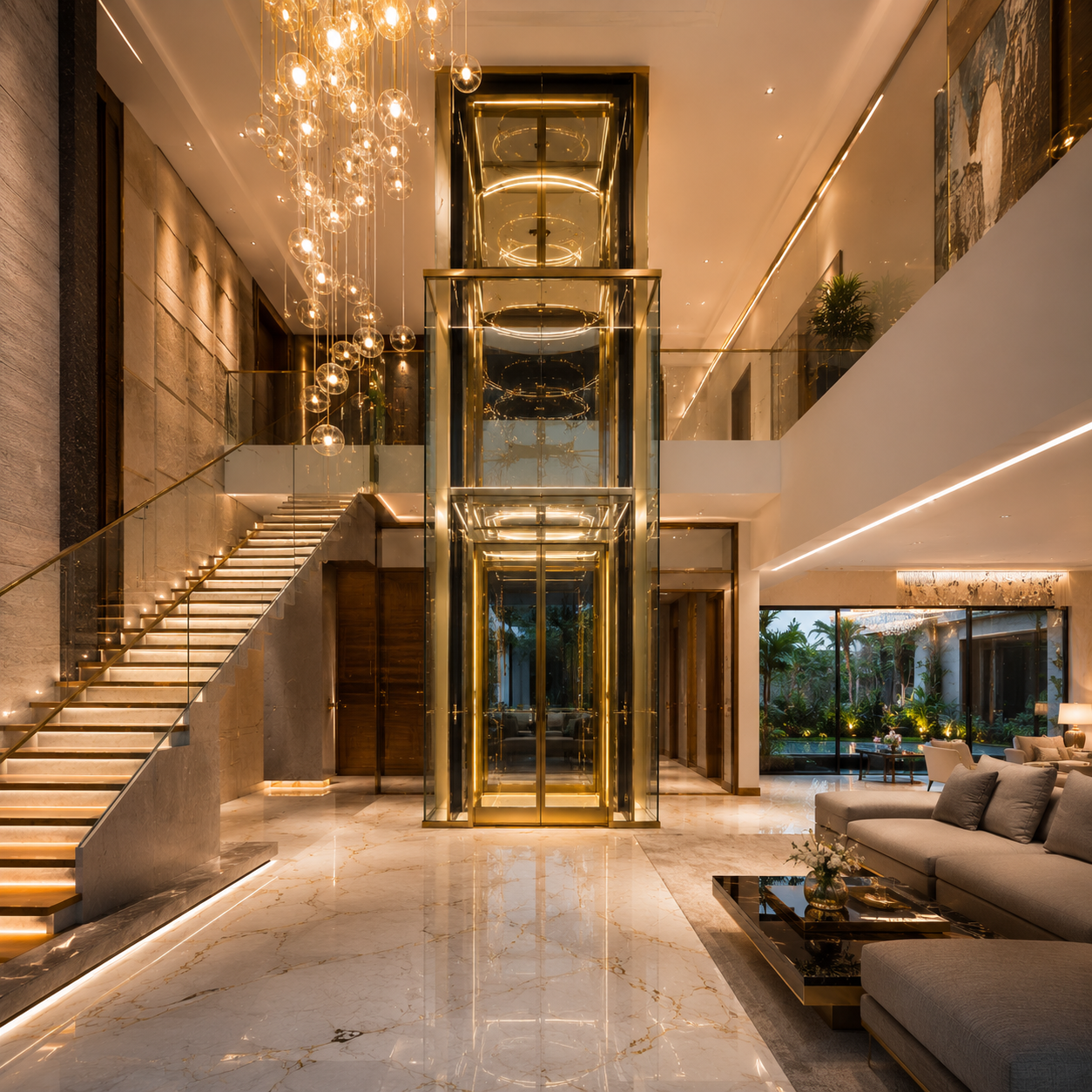 Volo Phantom Pro panoramic glass elevator installed in a luxury villa atrium
