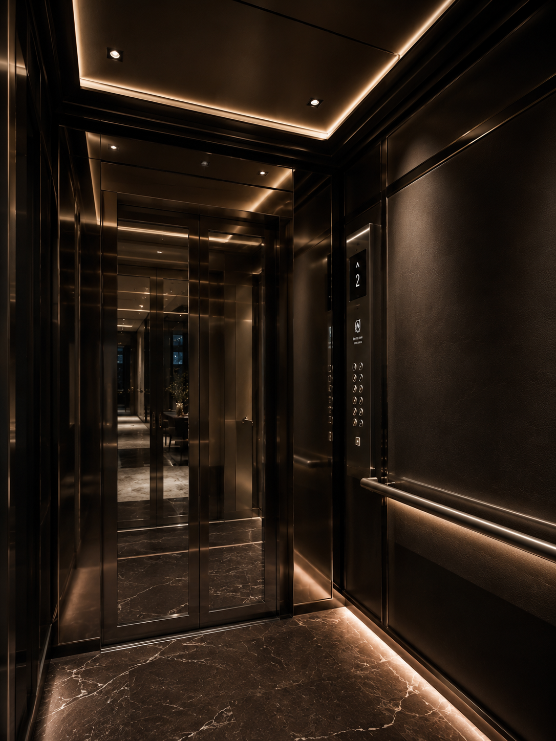 VOLO Spectre Noir Luxury Elevator Cabin Interior with Matte Black Finishes