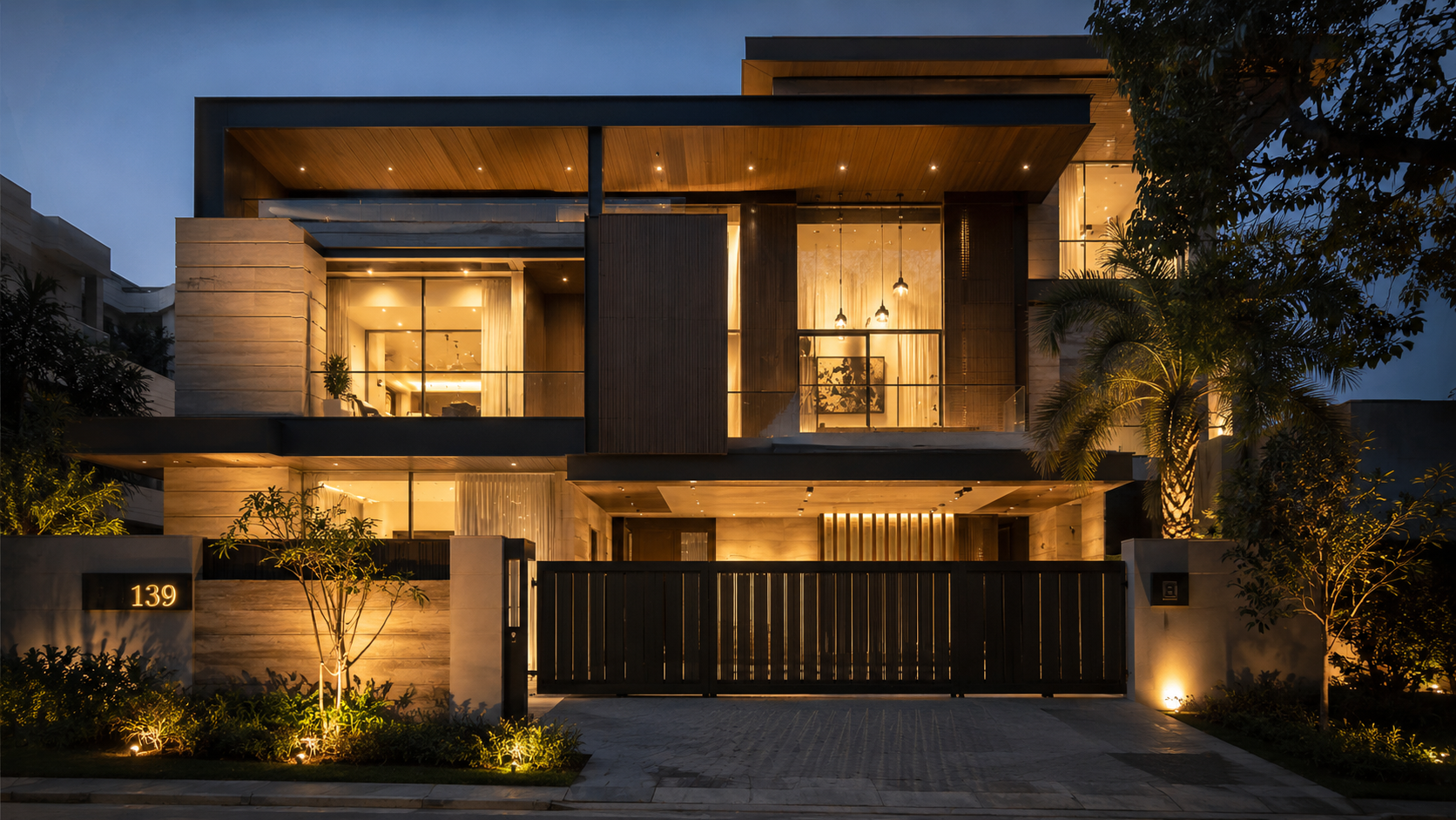Luxury Residential Elevator Integrated Into Modern Villa Architecture