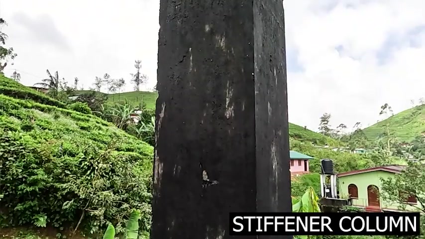 STIFFENER COLUMN என்ற உரை மேலடுக்கில் காட்டப்படும் கான்கிரீட் தூண் — சுவர் விரிசல் தடுக்க ஸ்டிஃப்னர் காலம் அவசியம்