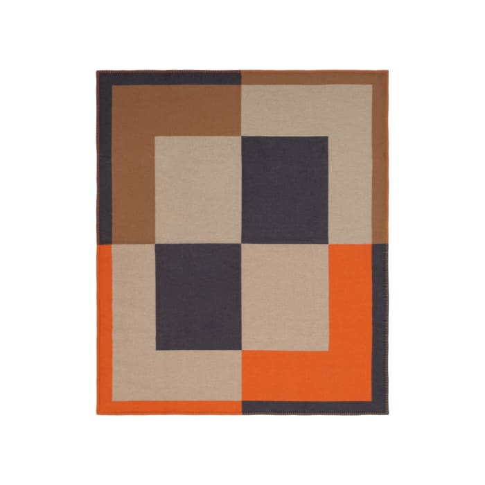 Valatzu Chequers Burnt Orange Vicuna Lambswool Cashmere Blanket