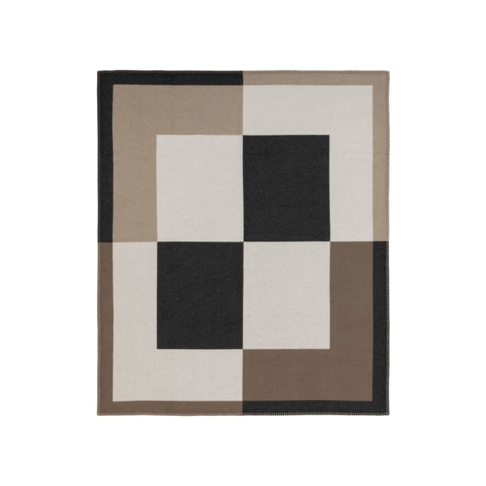 Valatzu Chequers Natural Charcoal Lambswool Cashmere Blanket
