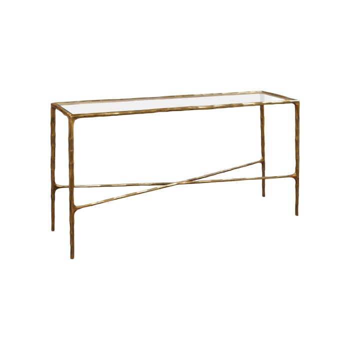 Cobra Console Table - Textured Antique Brass and Glass
