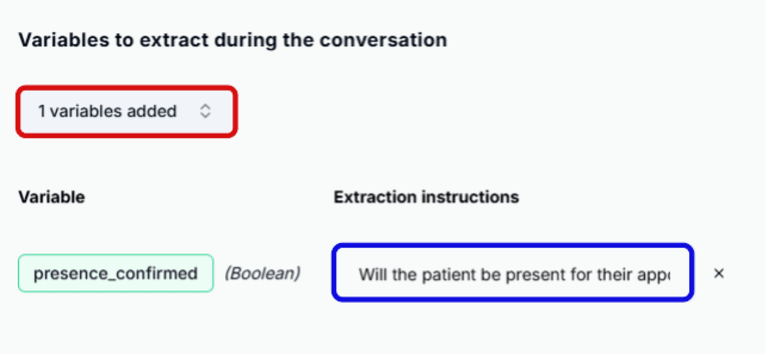 Insert Variable to extract in the task section