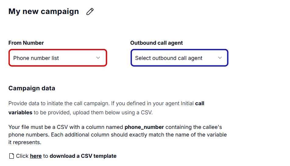 Select the number and the agent associated to the campaign