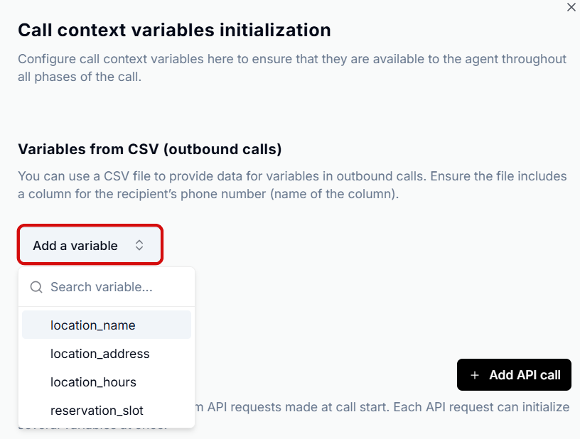 CSV variables screenshot