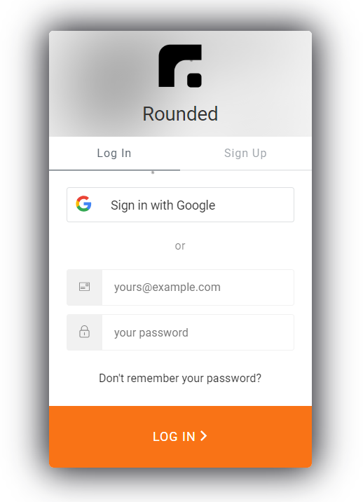 Rounded signup screen