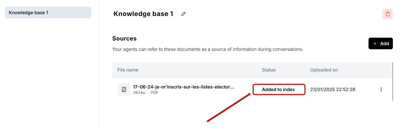 Status 'Added to Index' to verify if your file has been uploaded