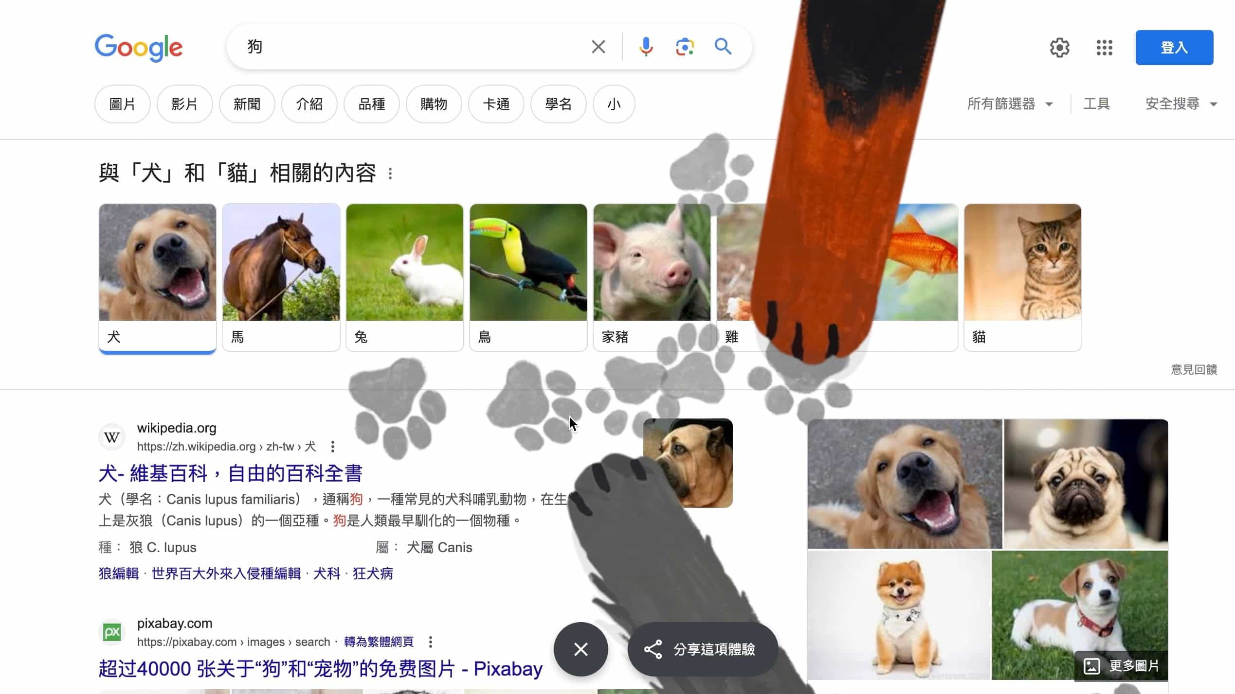 Google 搜尋：狗
