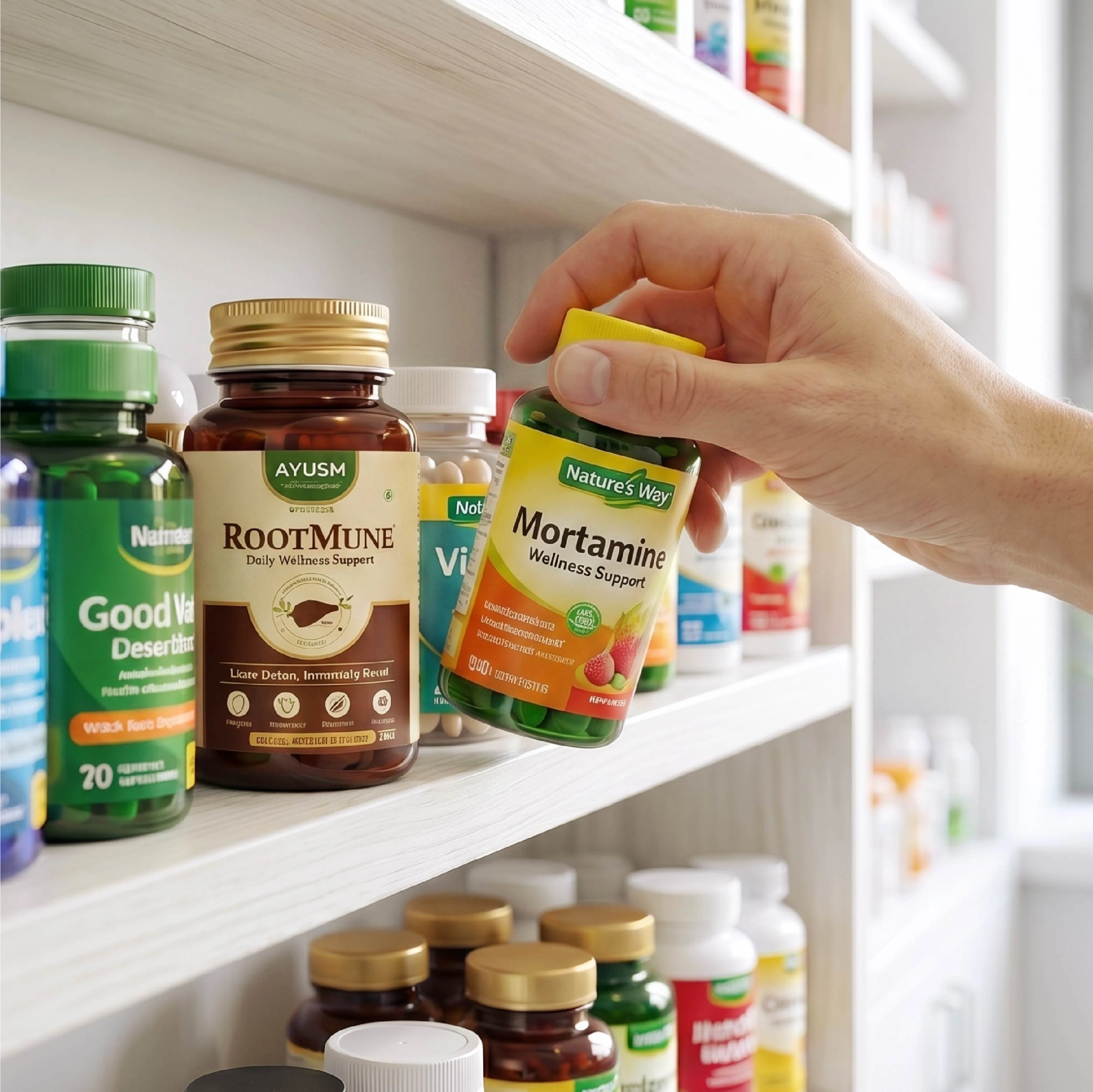 RootMune supplement bottle in crowded wellness market before brand strategy
