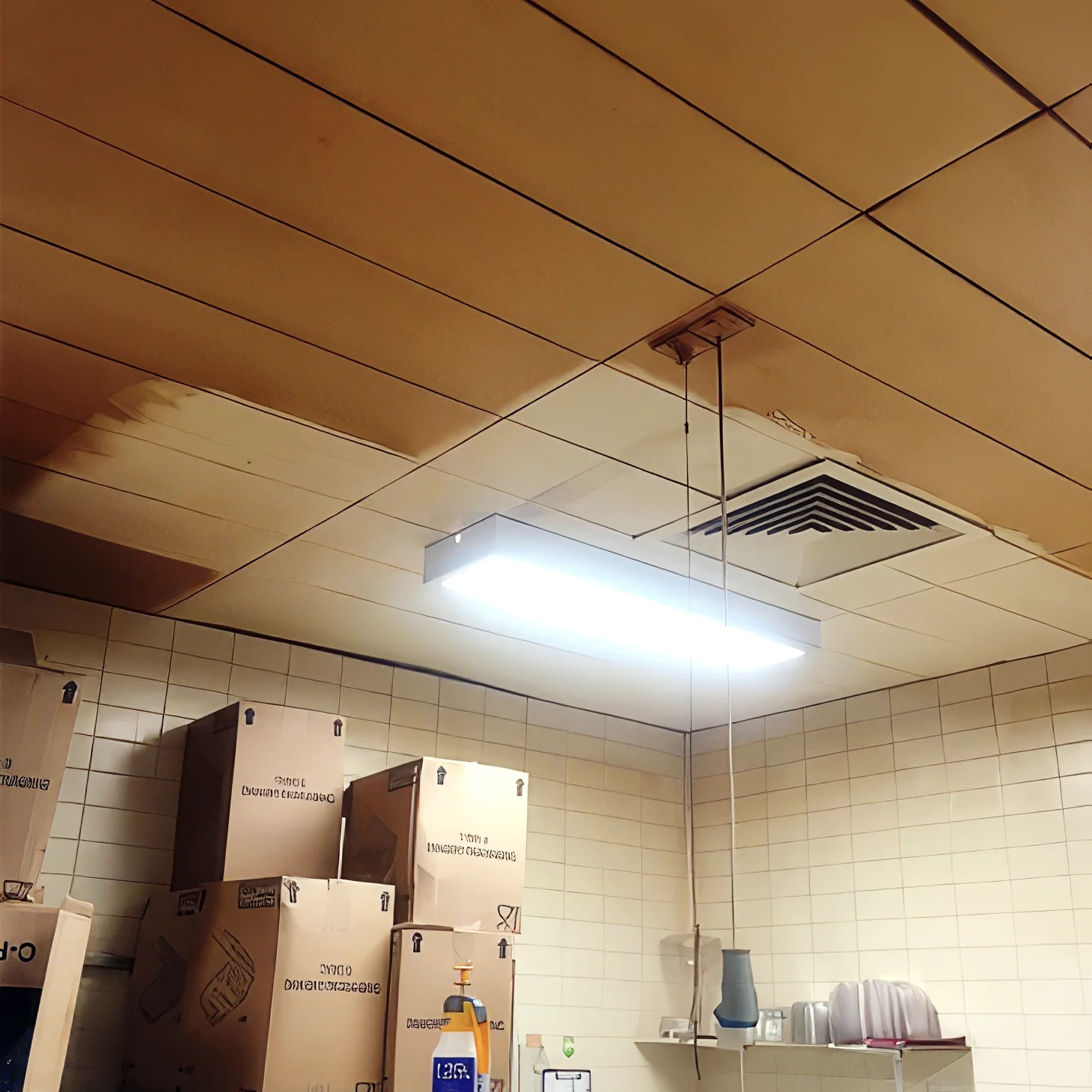 Ceiling cleaning in progress