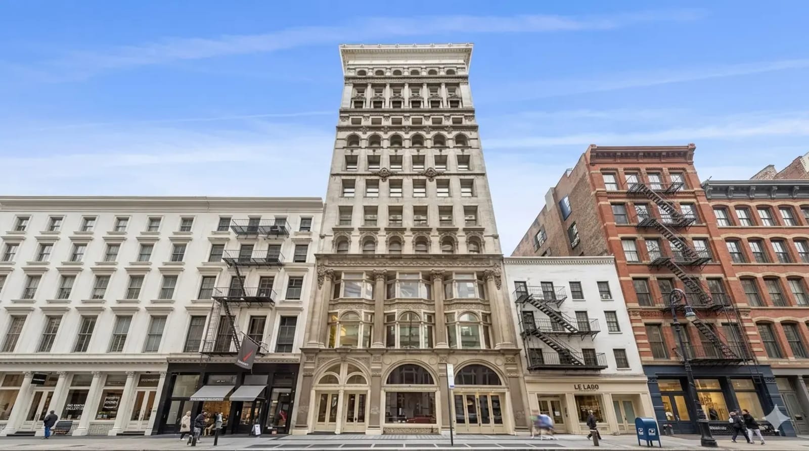 The New Museum Building at 158 Mercer Street on a historic cobblestone block in SoHo, Manhattan