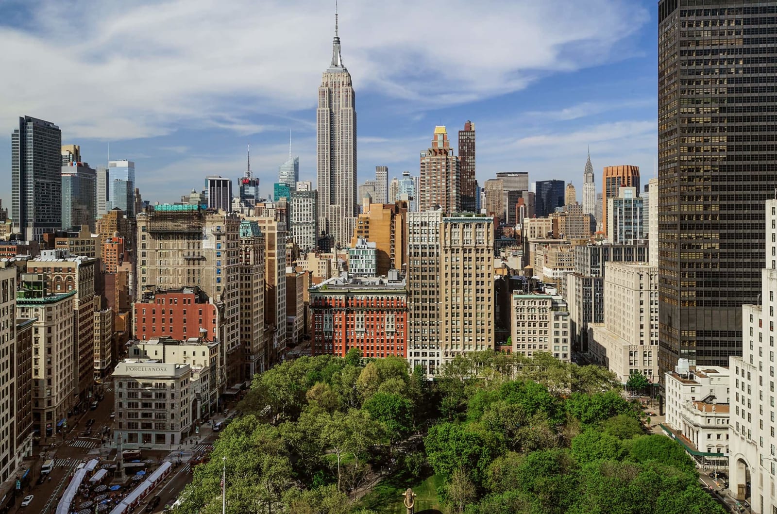 NoMad neighborhood streetscape in Manhattan, home to Michelin-starred restaurants, boutique hotels, and design showrooms