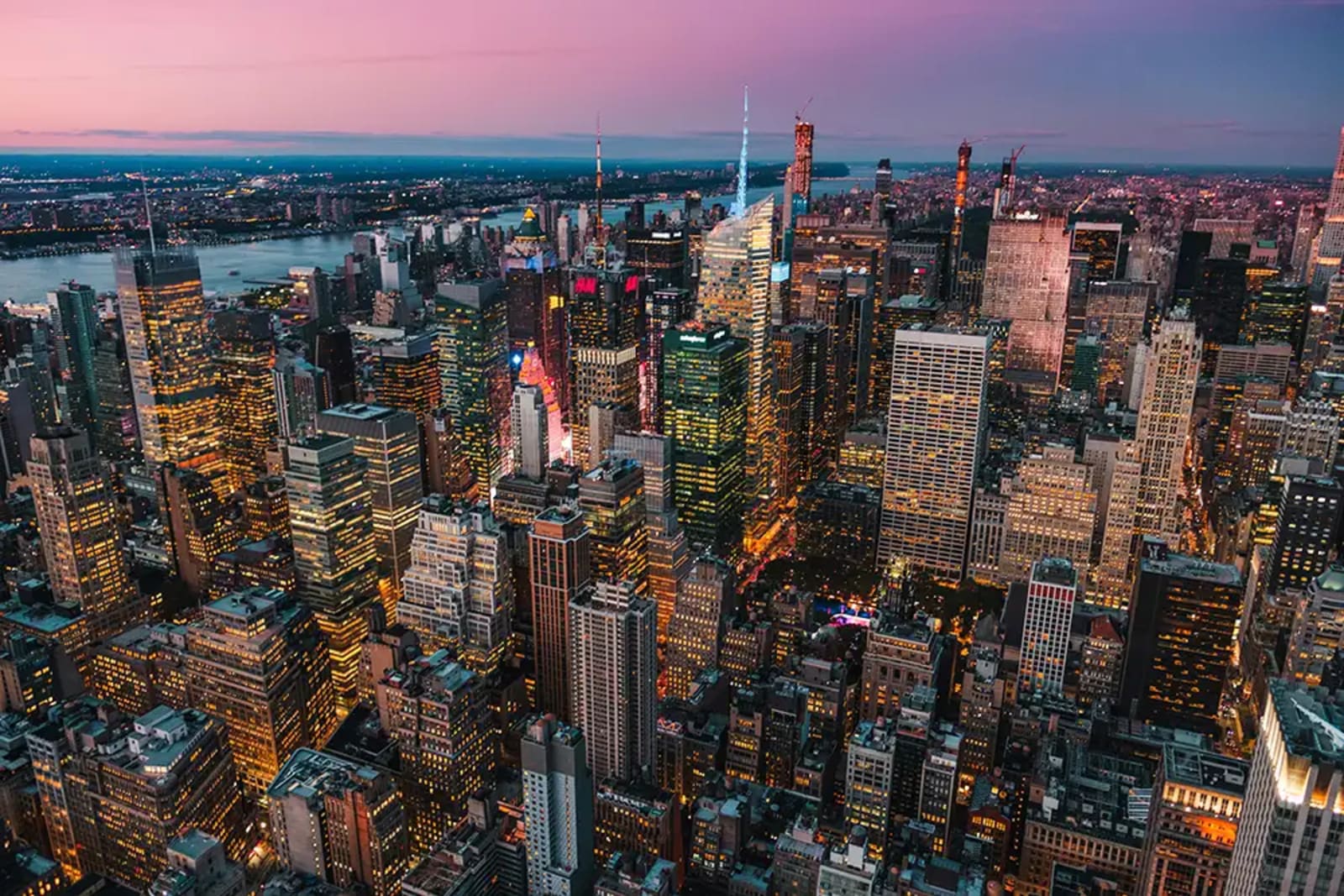 Aerial bird's eye view of the Manhattan skyline for 2026 real estate market forecast