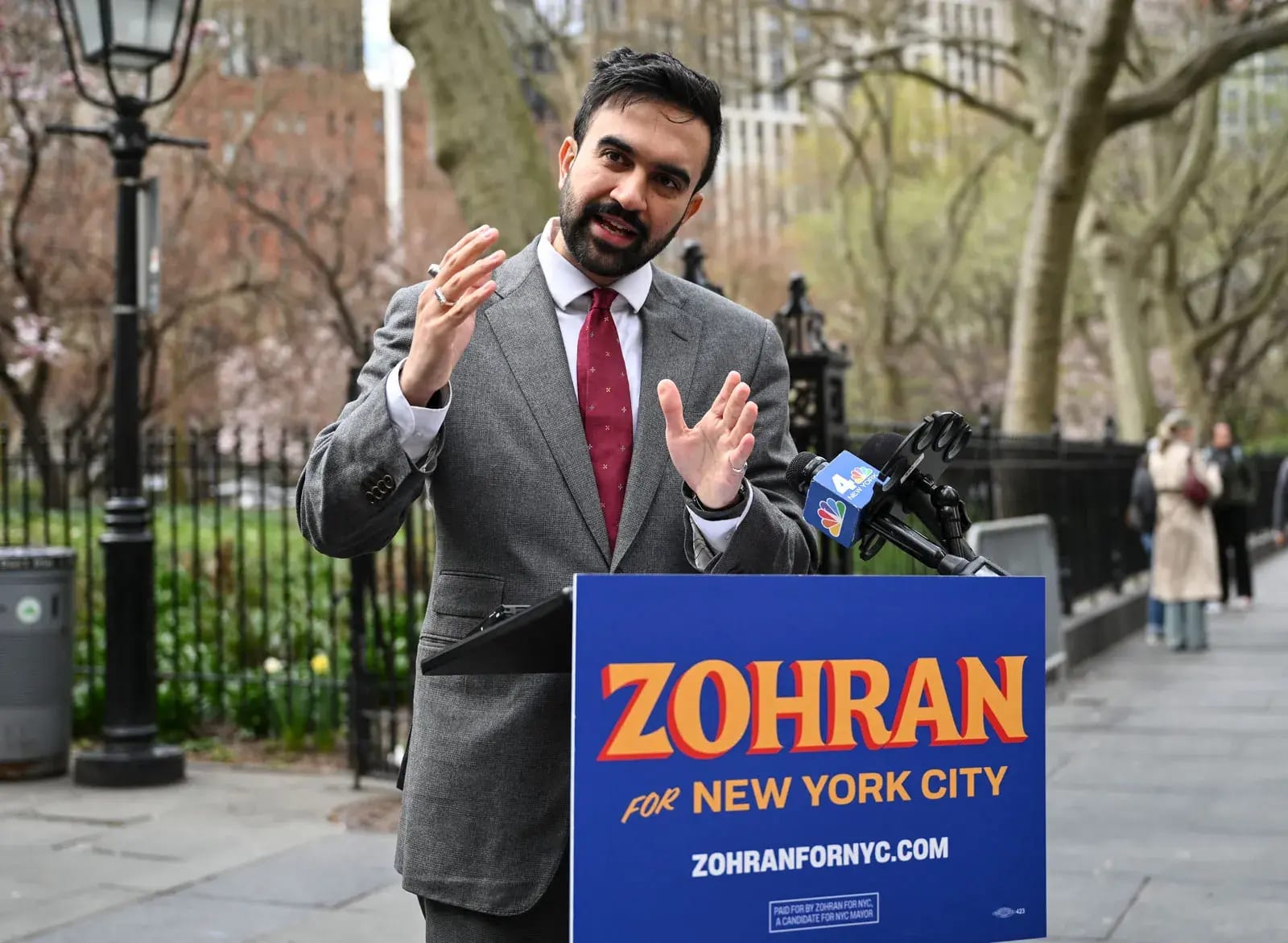 Mayor Zohran Mamdani speaking at a press conference following the NYC Rent Guidelines Board vote to freeze rents in 2026