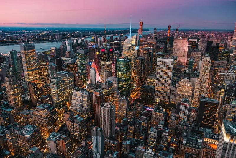 Aerial bird's eye view of the Manhattan skyline for 2026 real estate market forecast