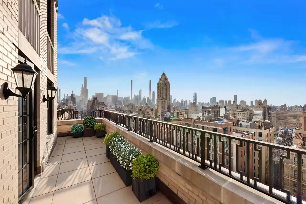Luxury apartment buildings lining Central Park West on Manhattan's Upper West Side