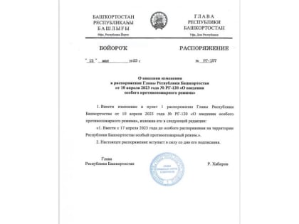 О внесении изменений в Распоряжение о введении особого противопожарного режима на территории Республики Башкортостан