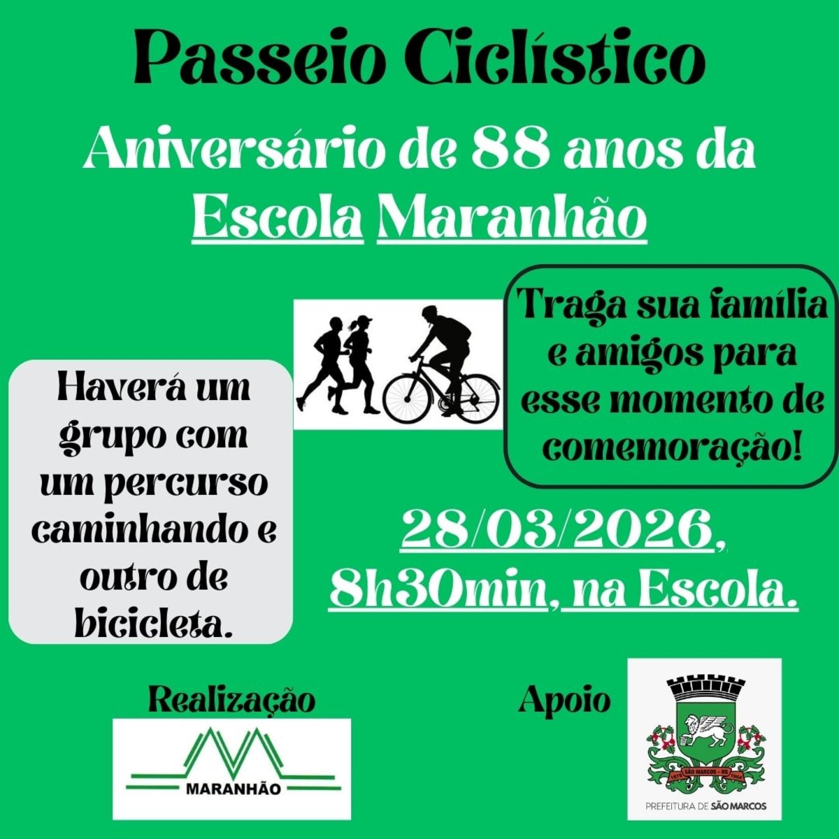 Passeio Ciclístico – 88 anos da Escola Maranhão 2026 em São Marcos (RS)